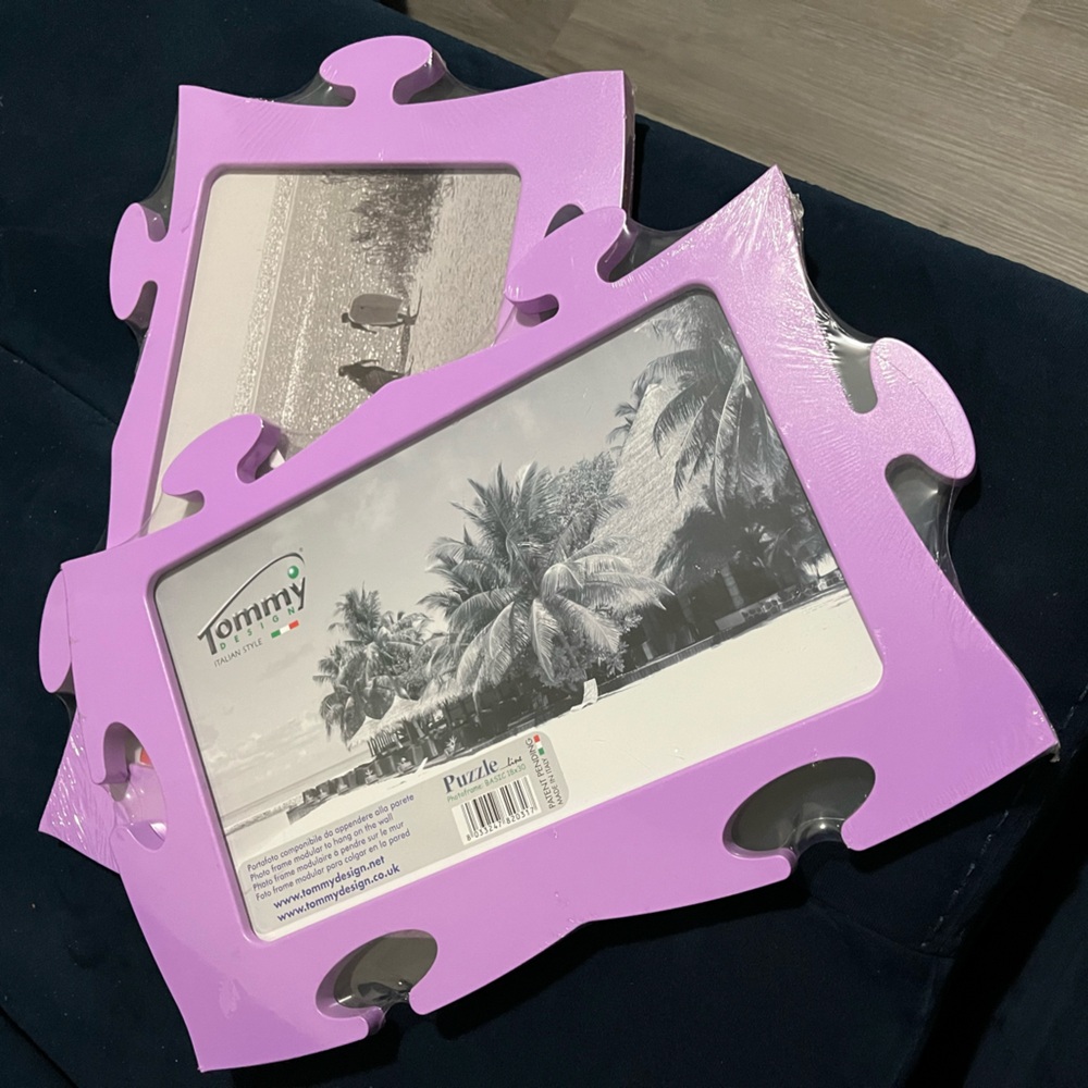Tommy Purple Pair Puzzle Pieces Picture Frames, They are plastic, 7in x 12in